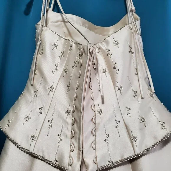 👑Pronovias Barcelona Bridal | Y2K Champagne Gown | Beaded Bustier Peplum Corset - Picture 8 of 13